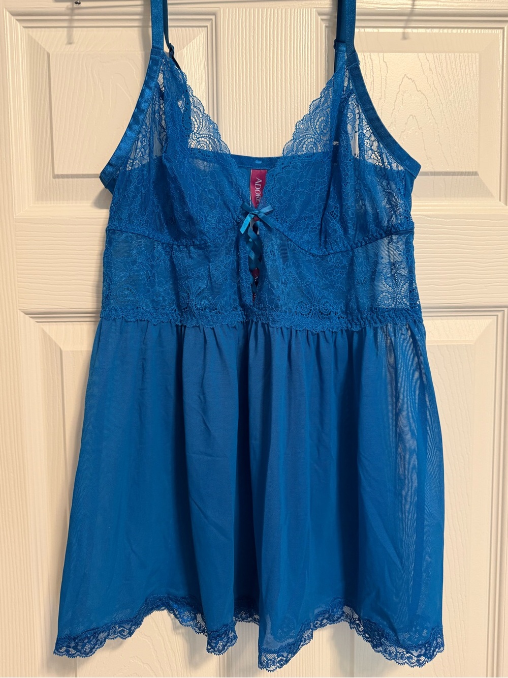 Adore Me Electric Blue Lace & Mesh Chemise with Bow